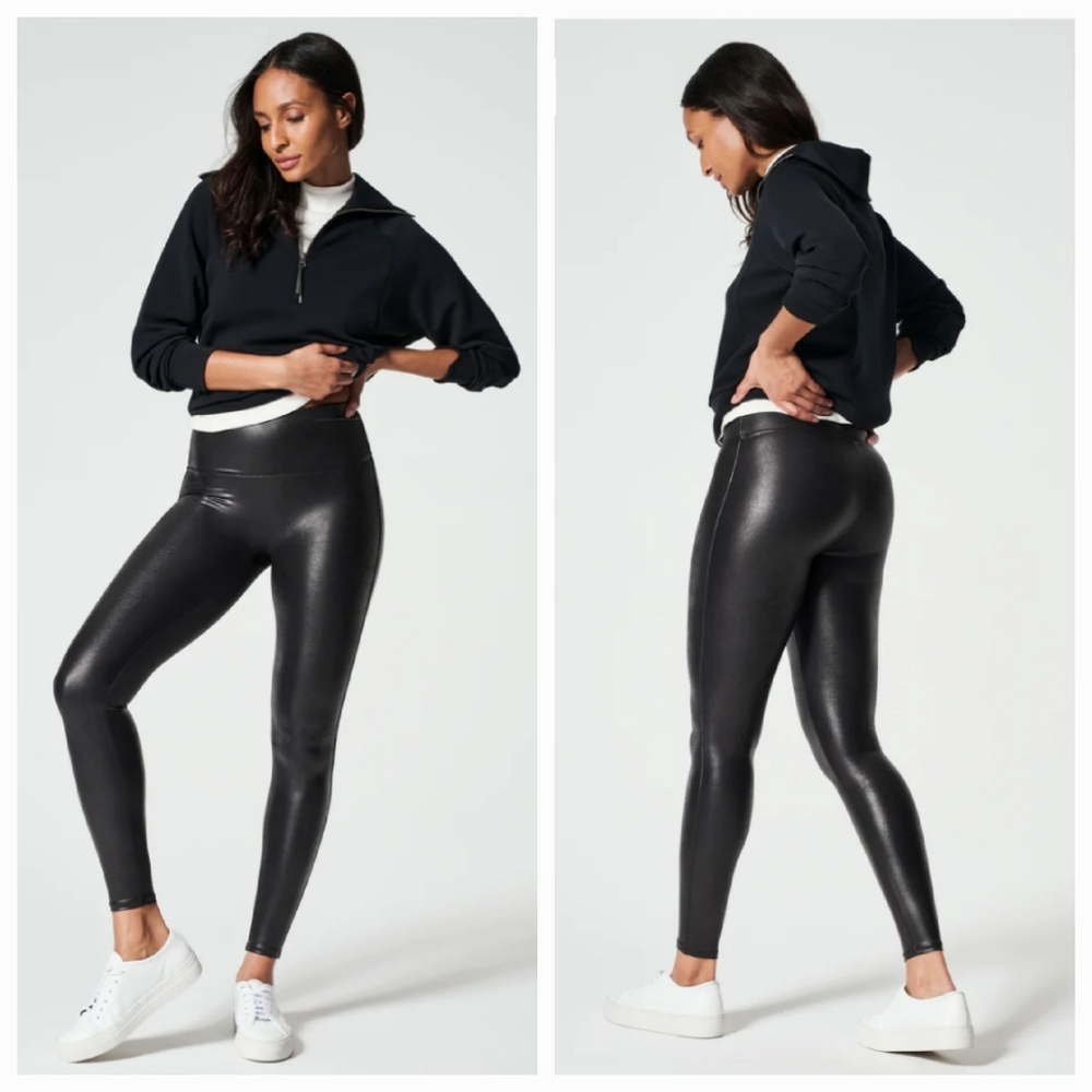 Spanx Black Faux Leather Leggings, Women's Size Small
